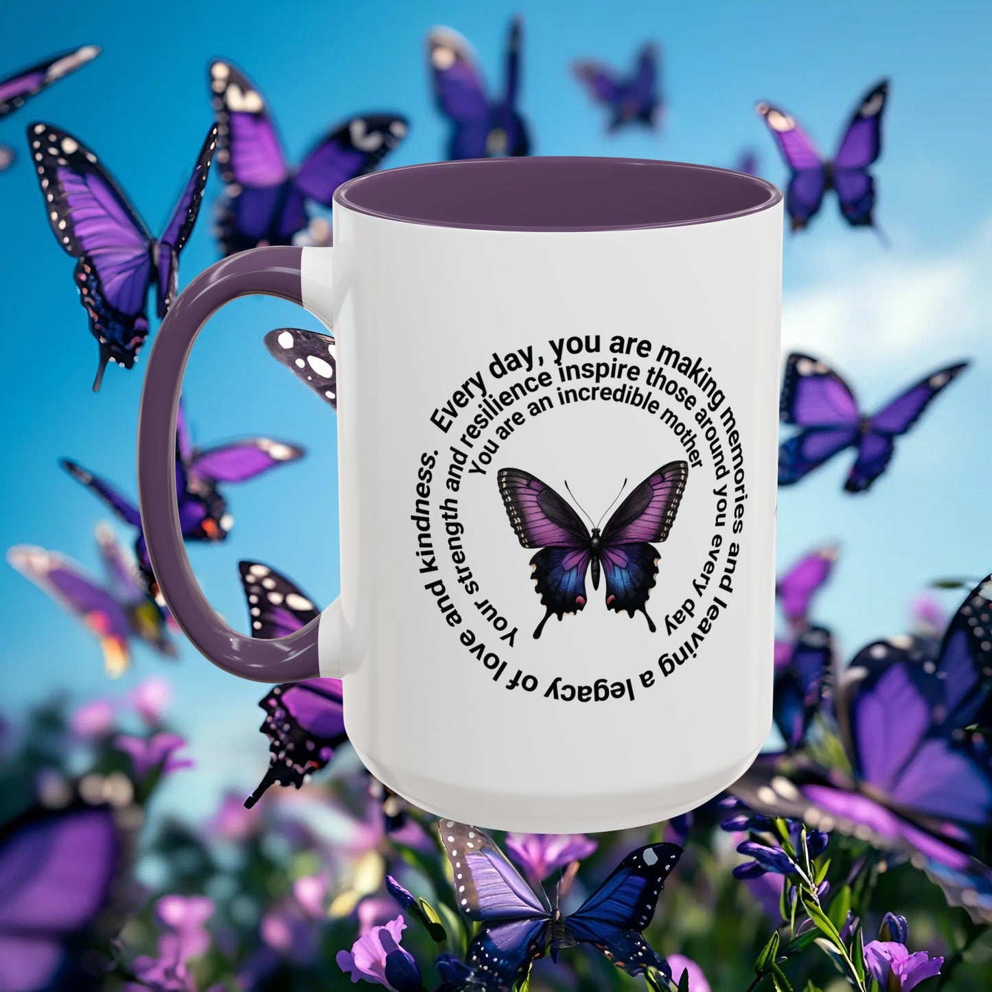 Elegant Butterfly Accent Coffee Mug - Circel Affirmation design for Mom