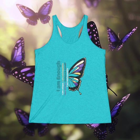 Empowering Women's Tri-Blend Racerback Tank - 'I Am Enough' Butterfly Design