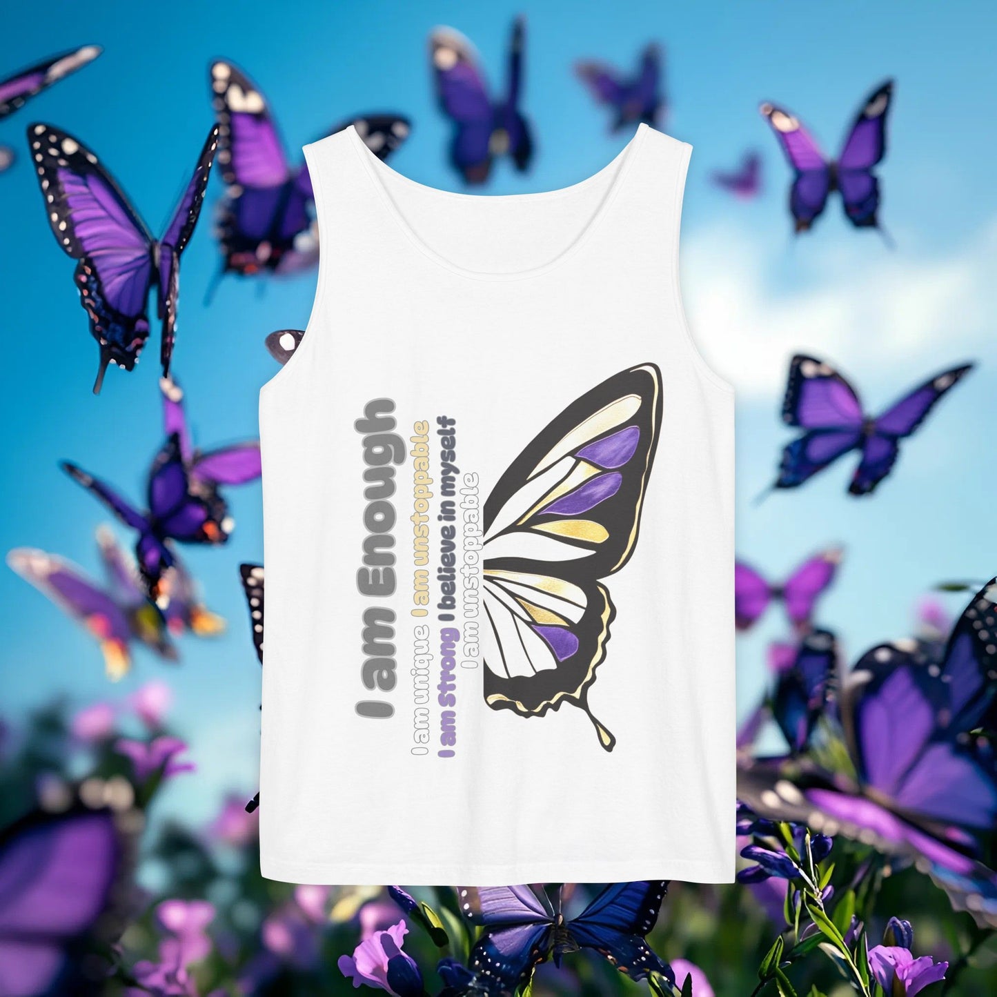 I Am Enough Butterfly Tank Top - Unisex Garment-Dyed Comfort