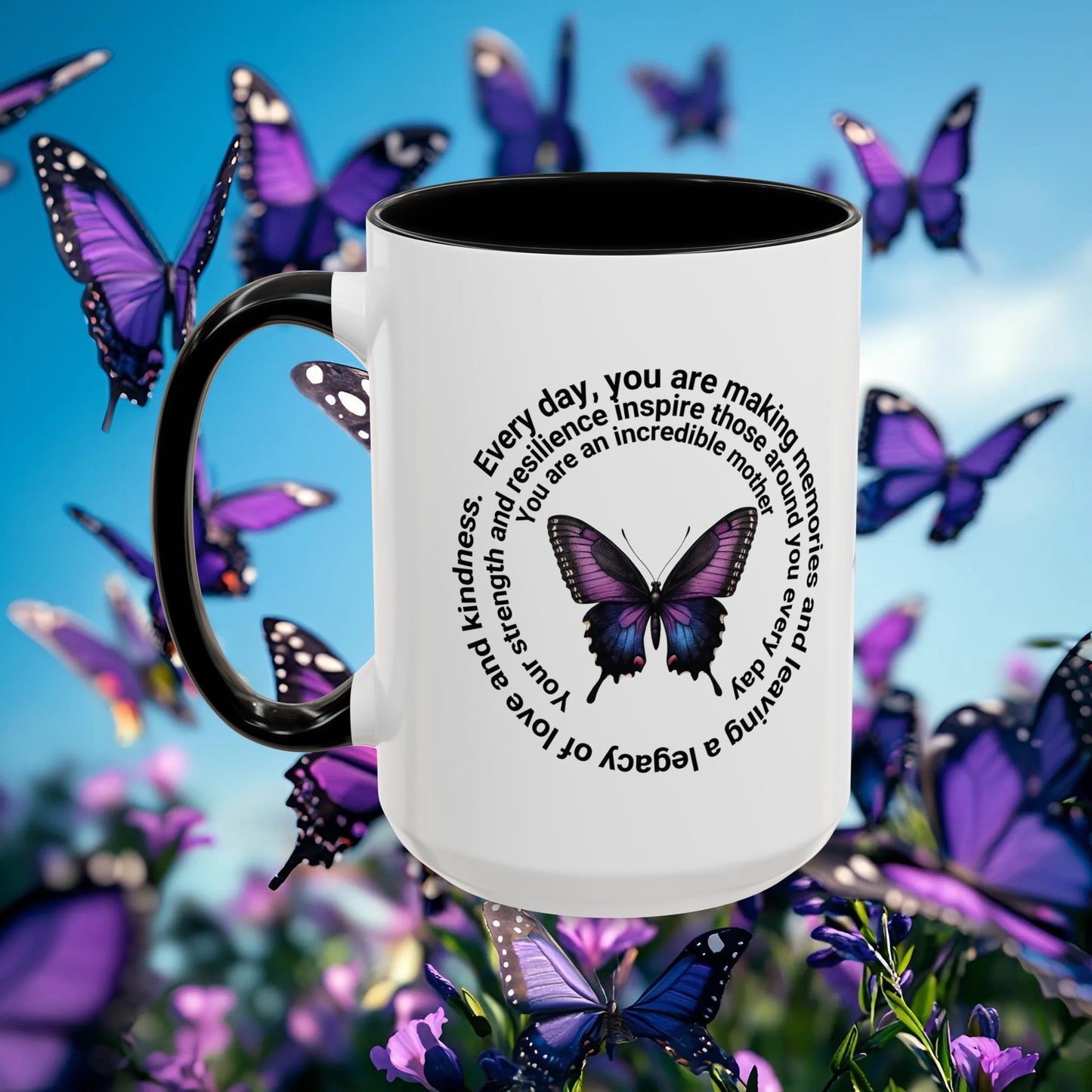 Elegant Butterfly Accent Coffee Mug - Circel Affirmation design for Mom