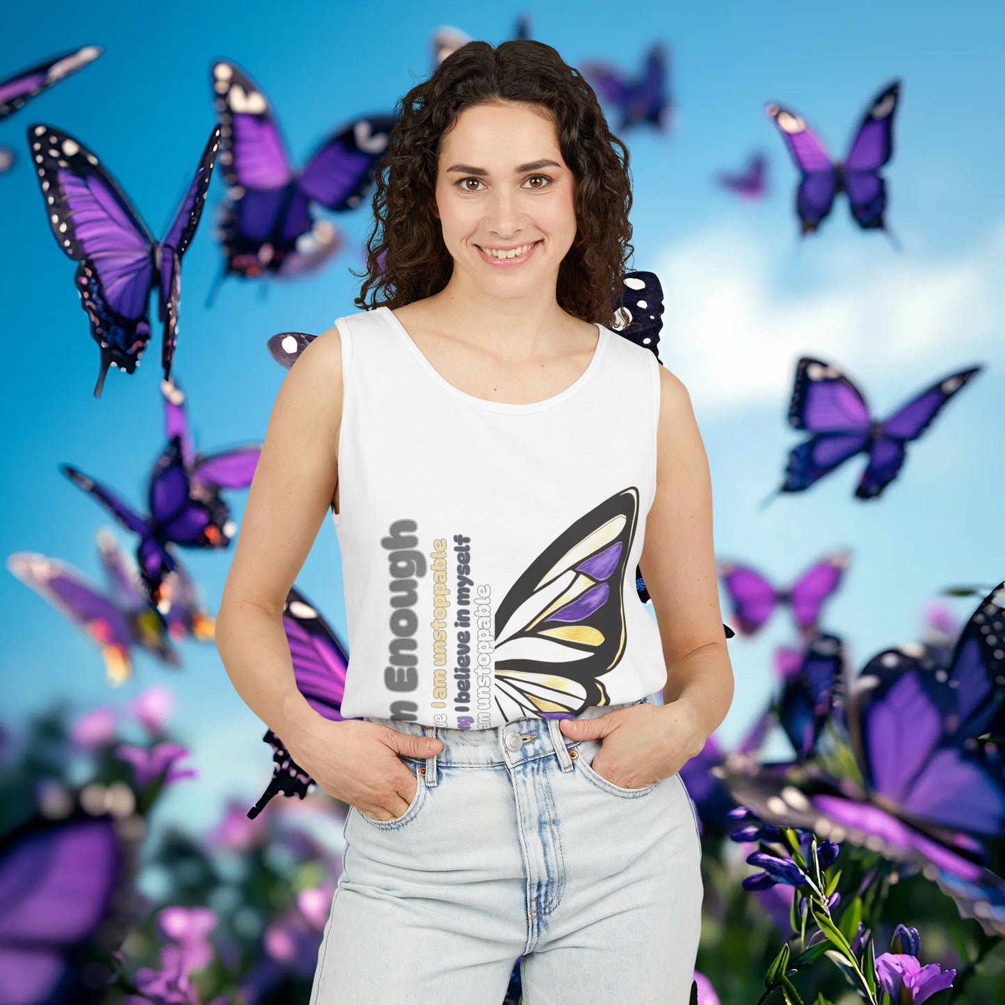 I Am Enough Butterfly Tank Top - Unisex Garment-Dyed Comfort