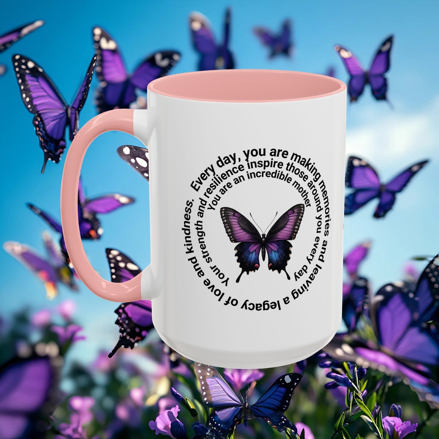 Elegant Butterfly Accent Coffee Mug - Circel Affirmation design for Mom